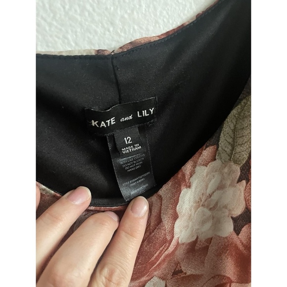 Kate and Lily Dress Floral Rust Midi Womens Sheer Sleeve Elastic Waist Size 12 - Picture 3 of 9